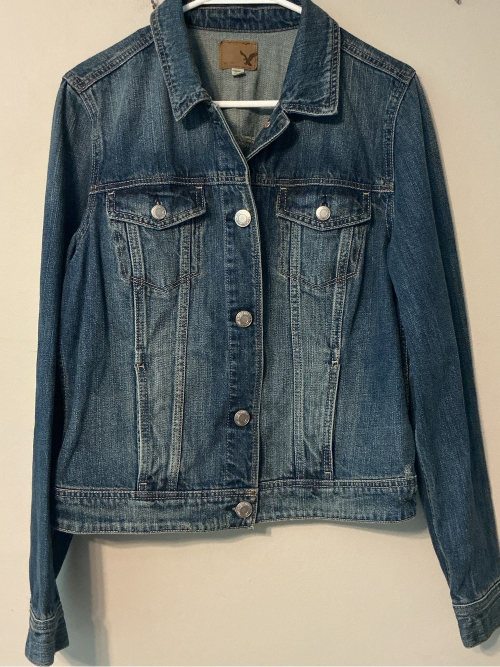 American Eagle Outfitters Distressed Mid-Blue Denim Jacket